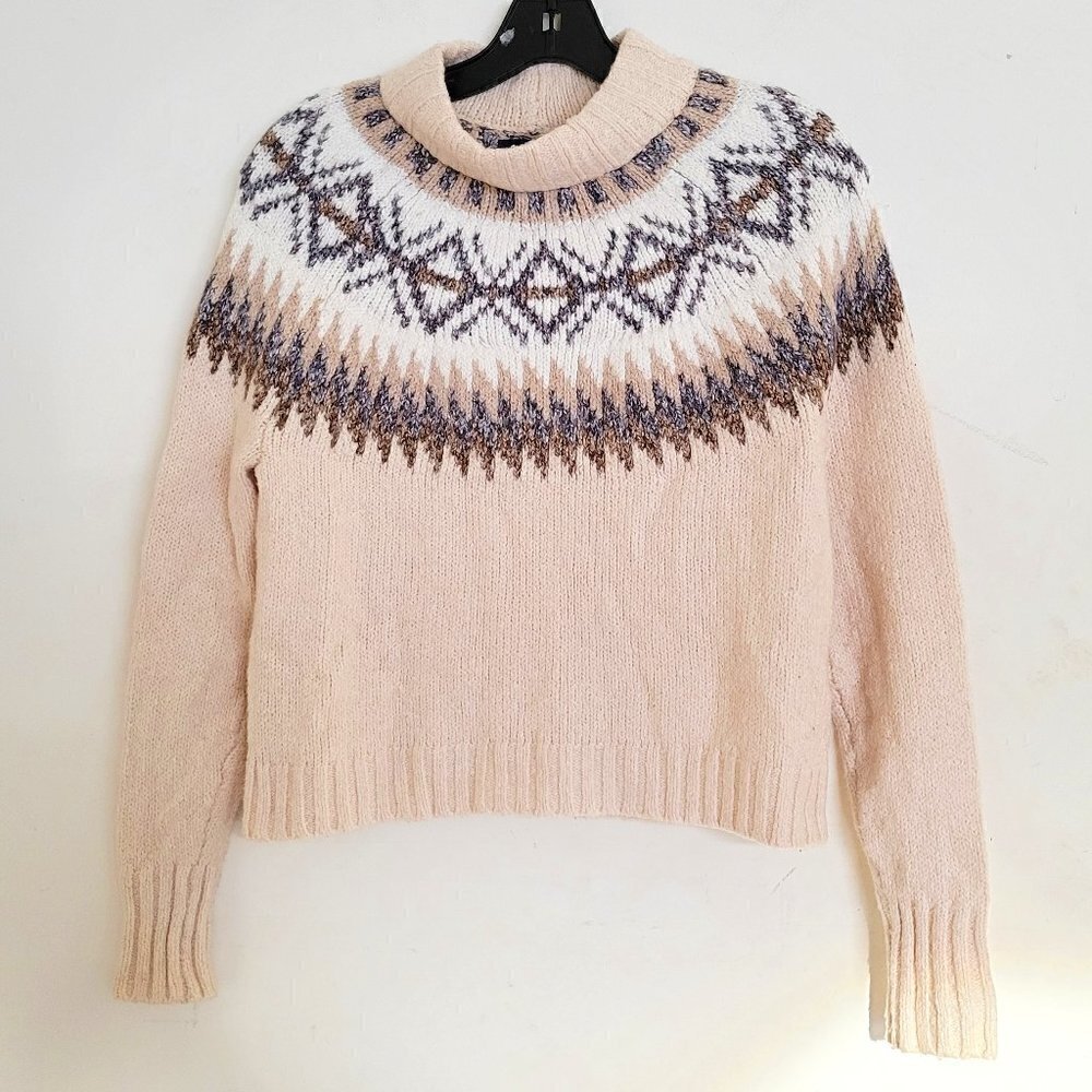 American Eagle Aztec Western Print Chunky Thick Knit Soft Mock Neck Sweater XS